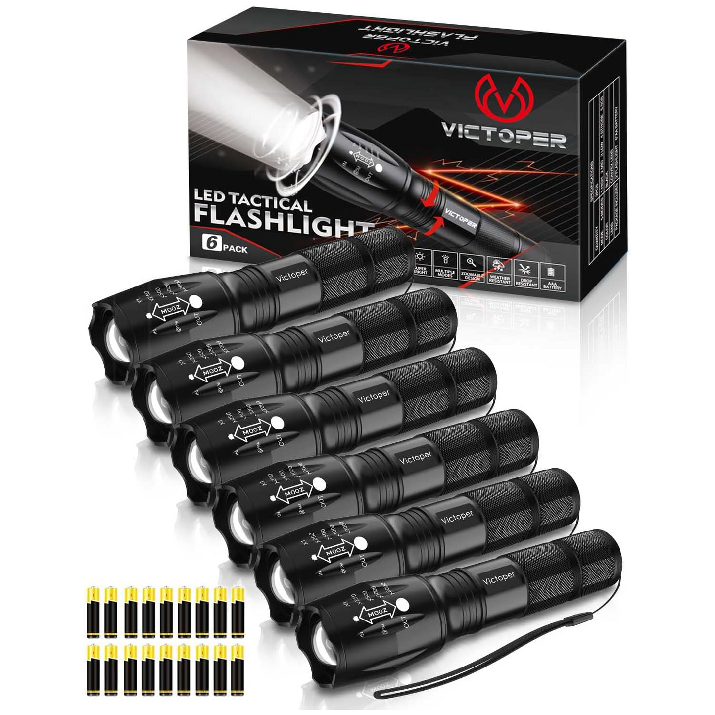 Victoper LED Flashlight 6 Pack